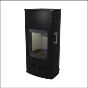 Kaminofen KRETZ ECHEDO 1 – 7 kW, schwarz, mit Holzfach & großer Sichtscheibe